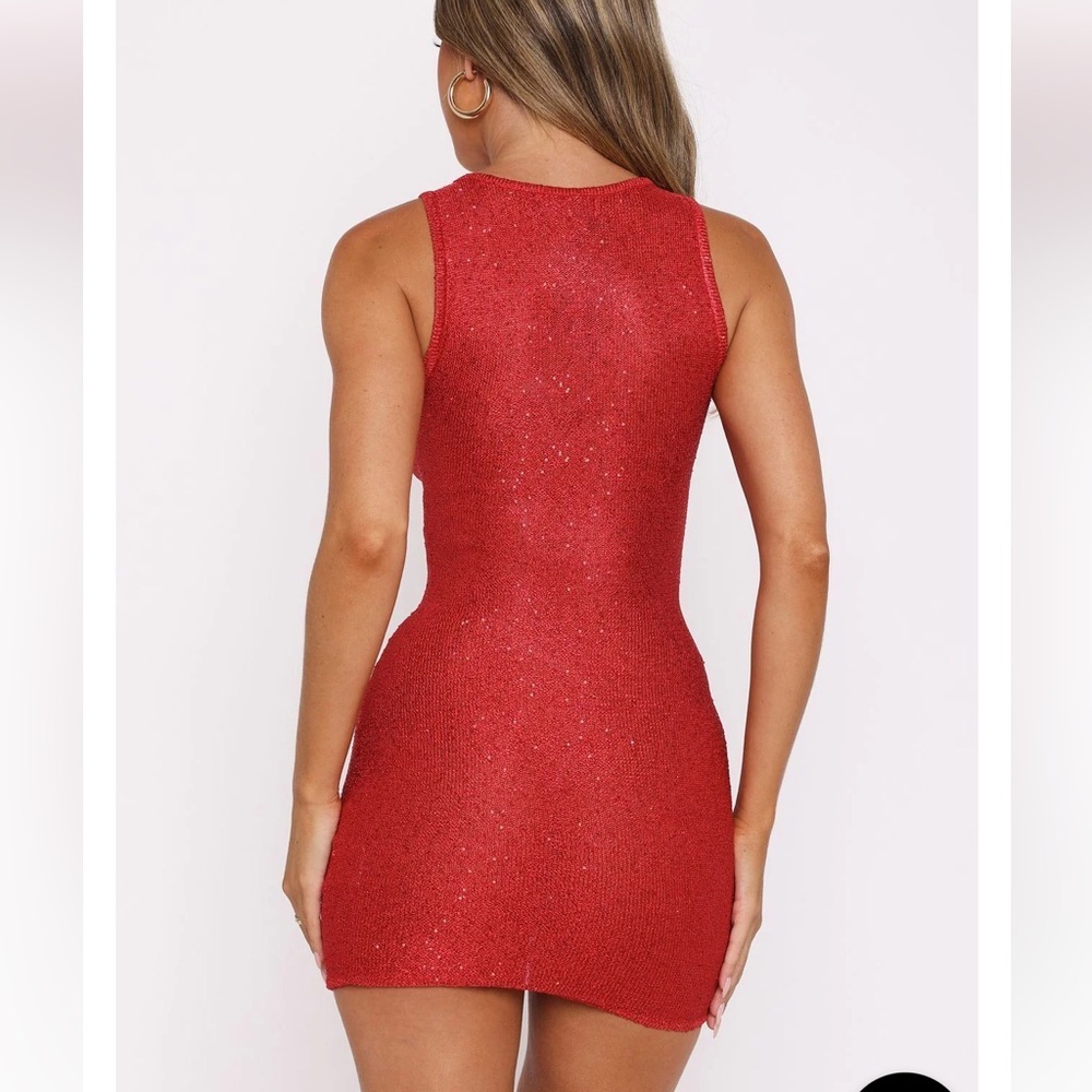 NWT White Fox Boutique Dress Inside Your Love Red Cherry Sequin Knit Crochet XS - Picture 4 of 9